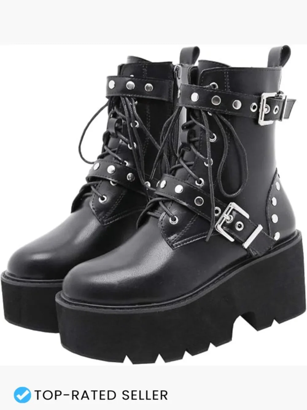 Goth Patent Ankle Boots Chunky Platform High Heel Lace Up Combat Punk Booties